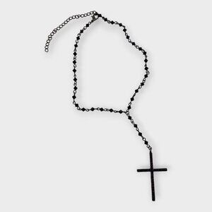 Vintage Spanish Black Crystal Cross Necklace Black Crystal Chain